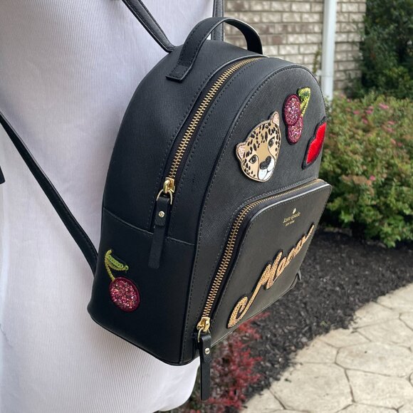KATE SPADE RUN WILD LEOPARD TOMI TOP HANDLE BACKPACK BLACK LEATHER PREPPY NEW main image 11